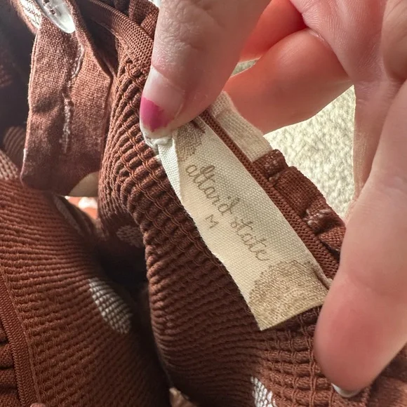 Altar'd State Brown / Burnt Orange and White Polka Dot Midi Dress - Picture 7 of 8